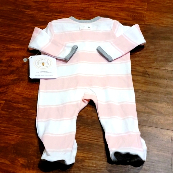 Burt's Bees Baby Pink Rugby Stripe Organic Cotton Zip Footed Pajama - Picture 6 of 7